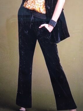 Cabi Hostess Trousers Velvet Pants Size Small Pull On Black‎ Flare Pockets
